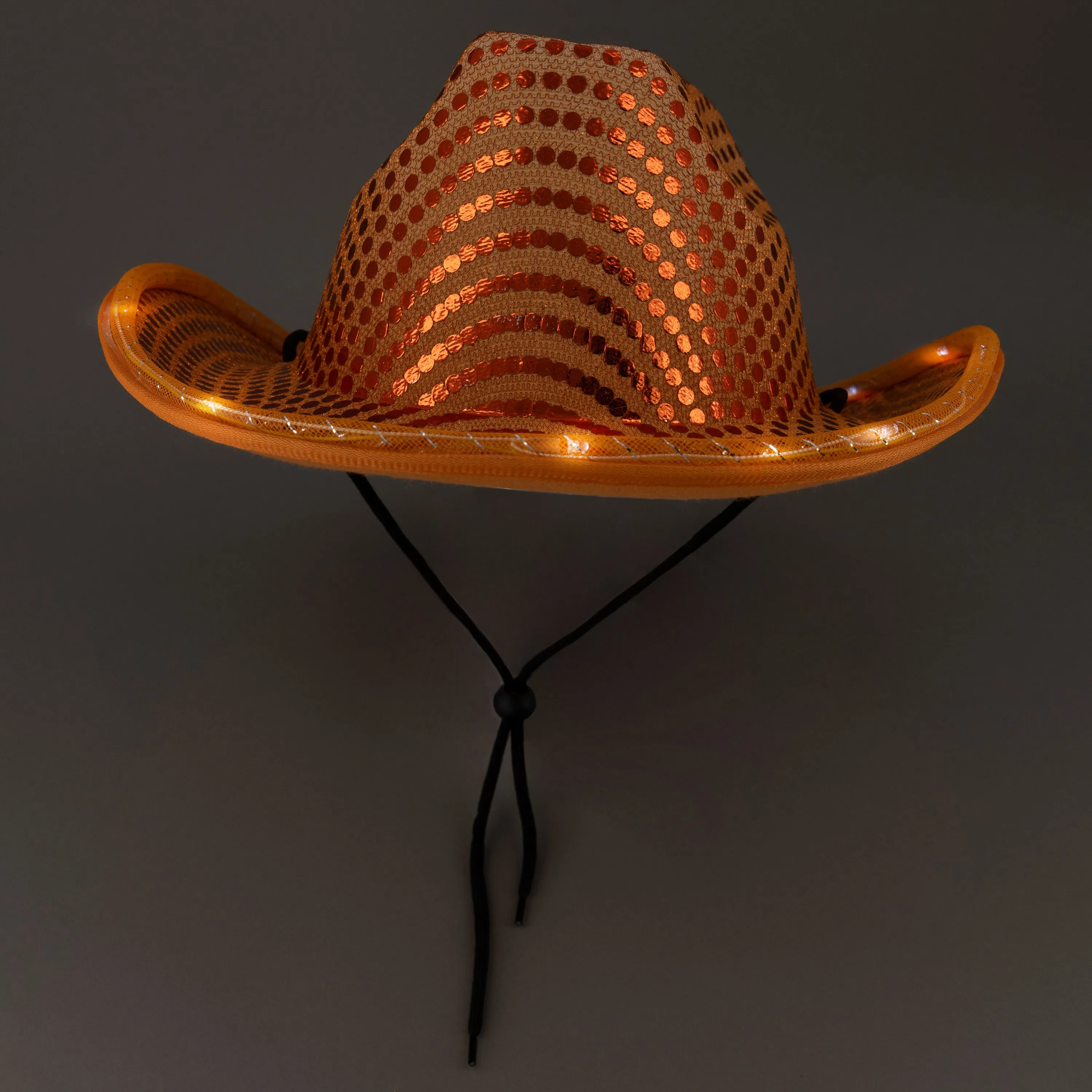 LED Light Up Flashing Sequin Orange Cowboy Hat - Pack of 72 Hats