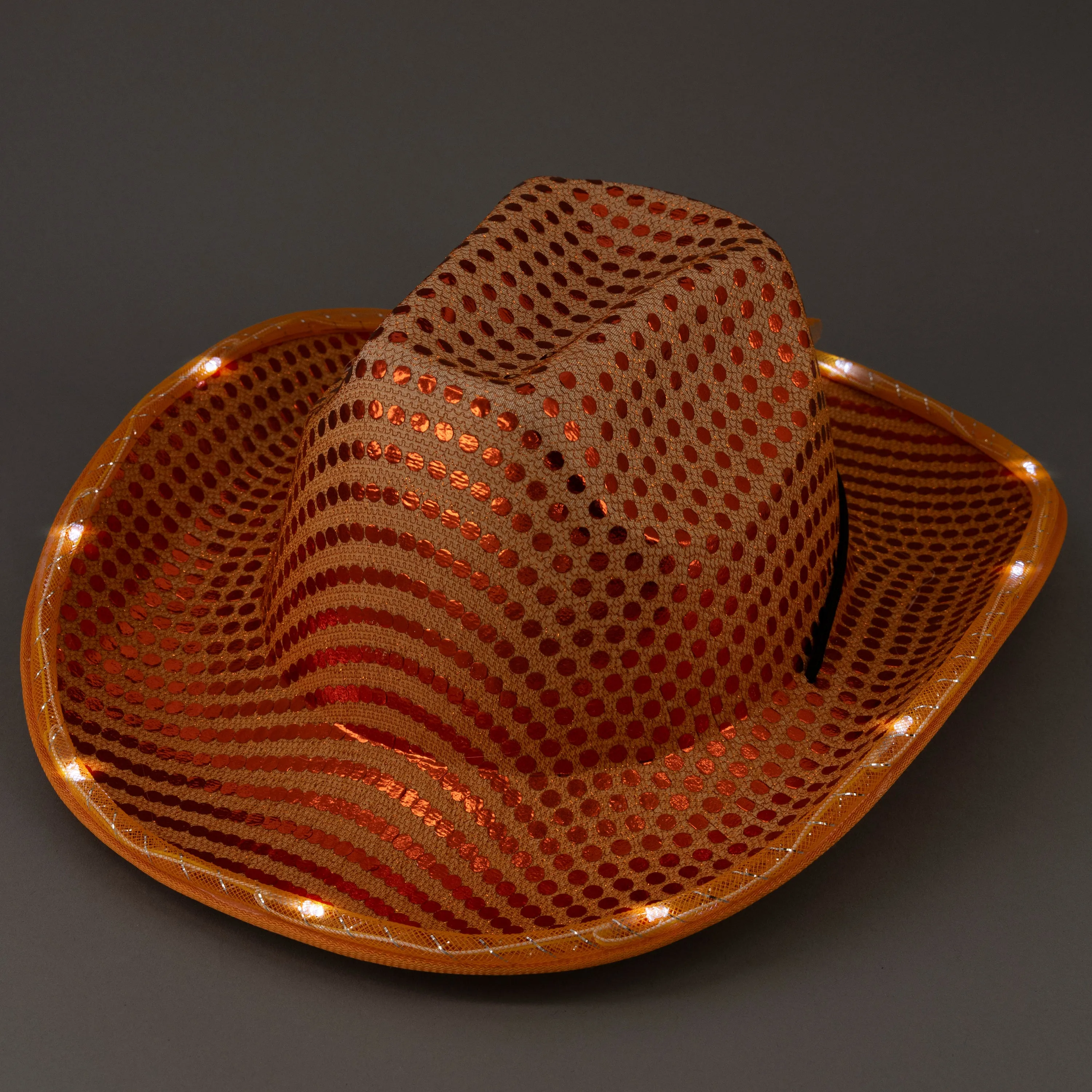 LED Light Up Flashing Sequin Orange Cowboy Hat - Pack of 72 Hats