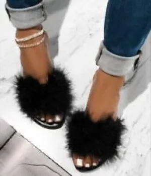 Maxim Faux Fur Slides - Black