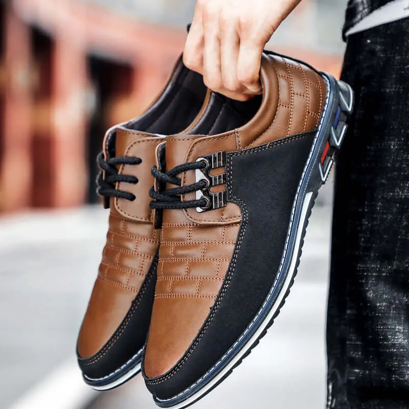 Men's Checked Leather Lace-Up Shoes