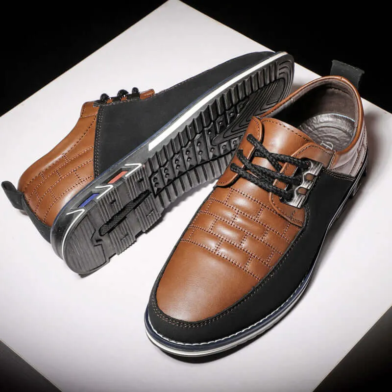 Men's Checked Leather Lace-Up Shoes