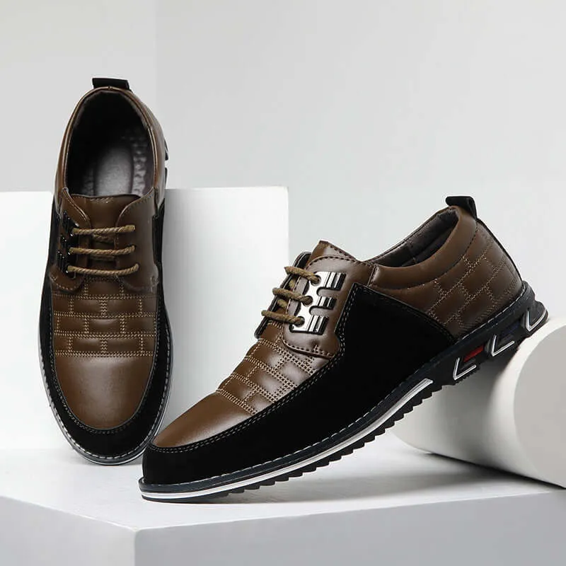 Men's Checked Leather Lace-Up Shoes