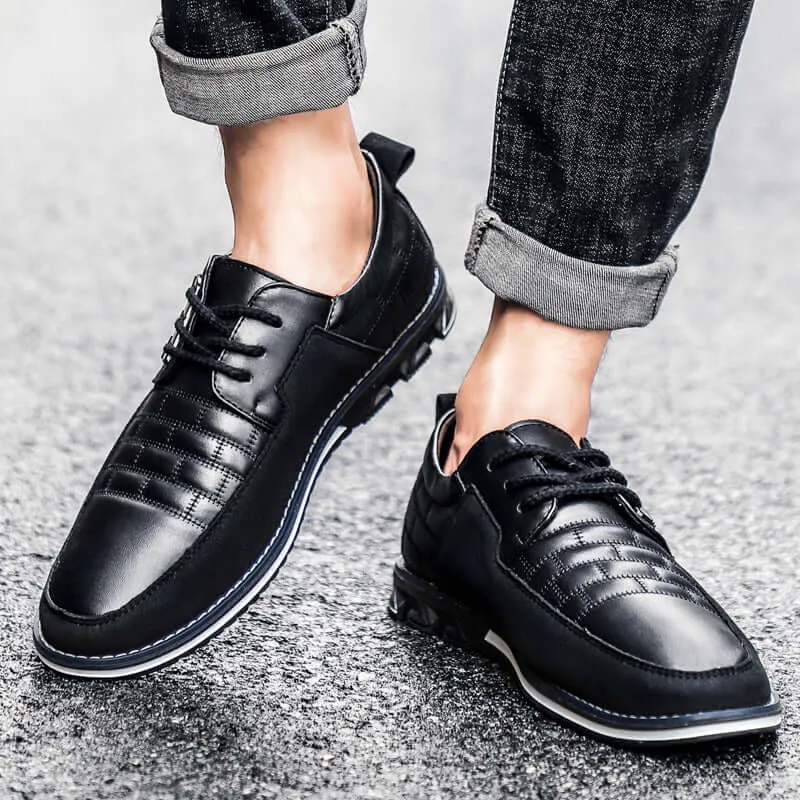 Men's Checked Leather Lace-Up Shoes