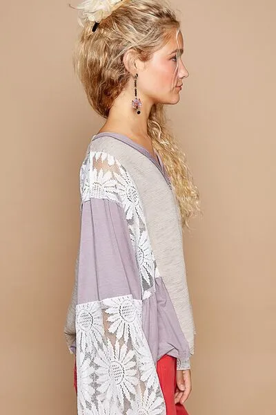 POL Anything But Basic Top- Gray/Purple