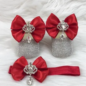 Red & Silver Jeweled Ada Shoes & Headband