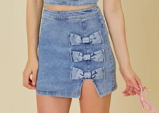 Ribbon Charm Denim Skirt