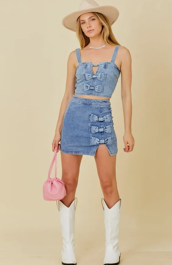 Ribbon Charm Denim Skirt