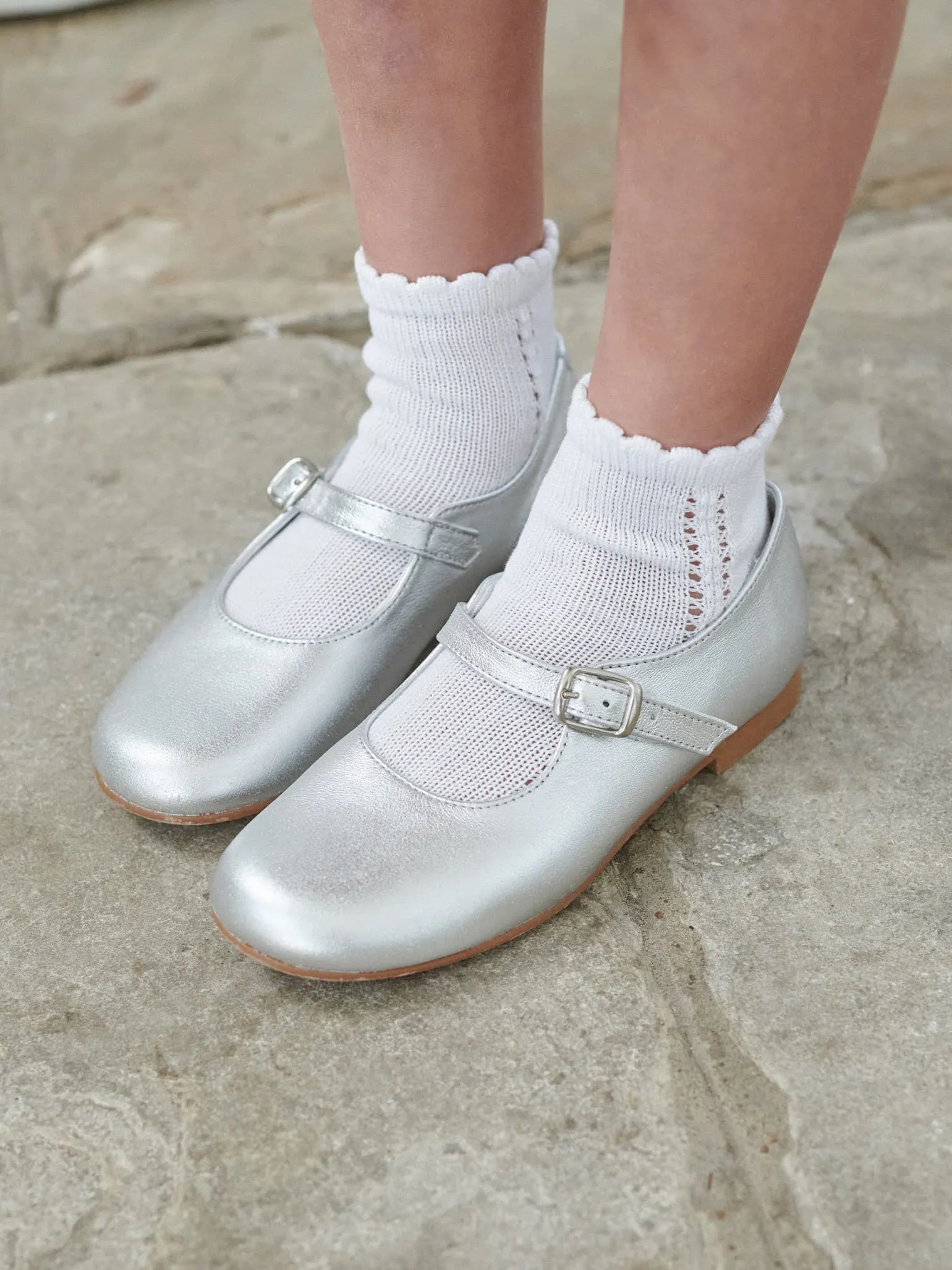 Silver Leather Girl Mary Jane Shoes