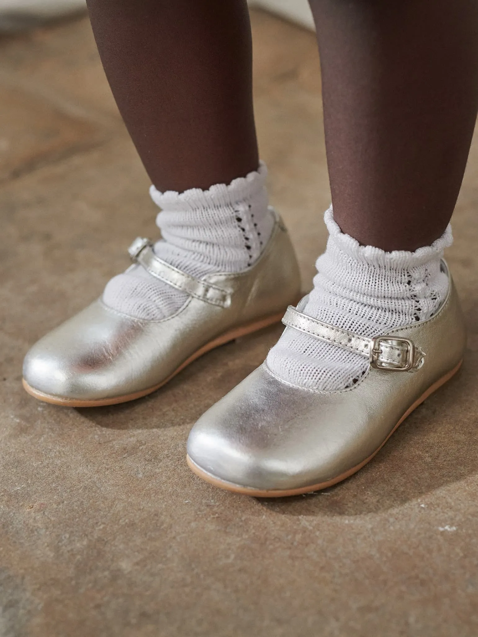 Silver Leather Girl Mary Jane Shoes