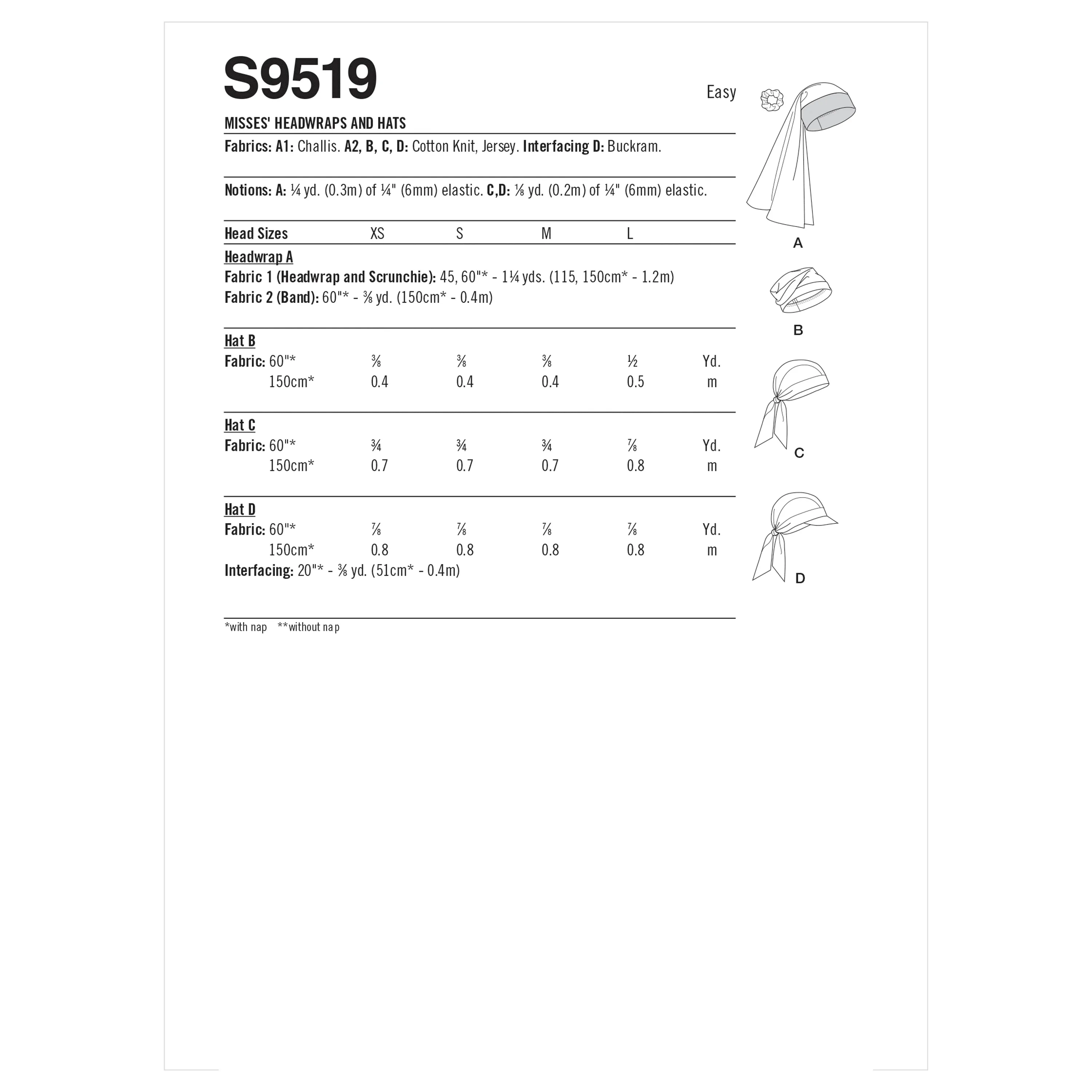 Simplicity Pattern 9519 Head Wraps And Hats