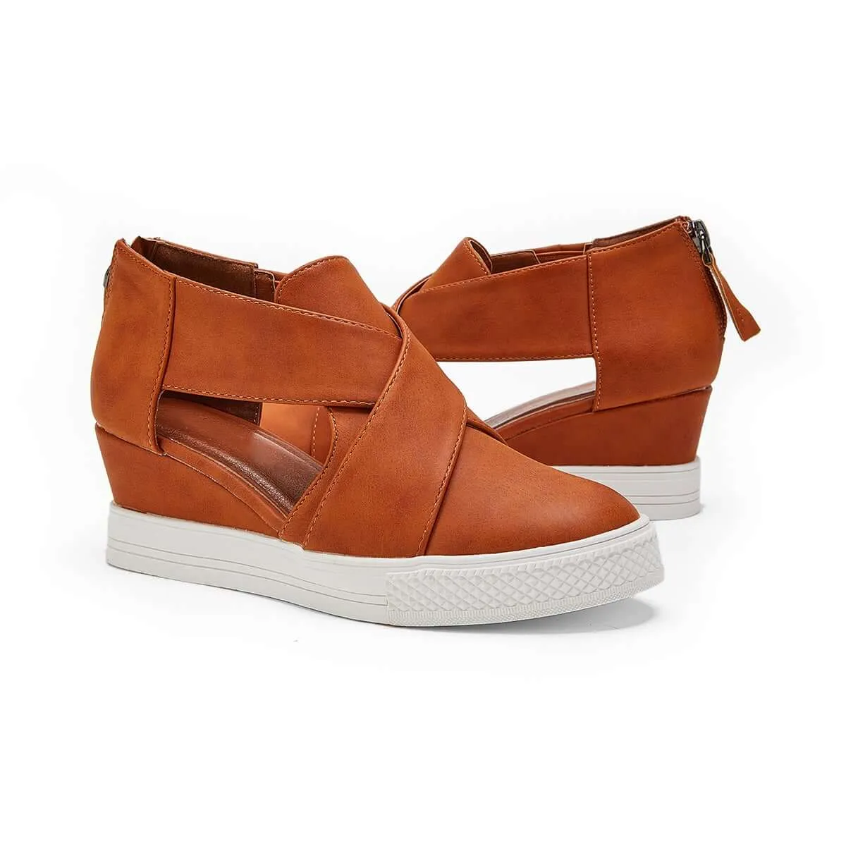 Sohiwoo Women Stylish Crisscross Platform Wedge Sneakers Closed Toe Cut Out Shoes