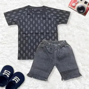 Super Kid - T-Shirt & Denim Shorts - Leaves