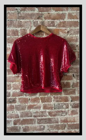 The Dark Red Sequin Crop Top