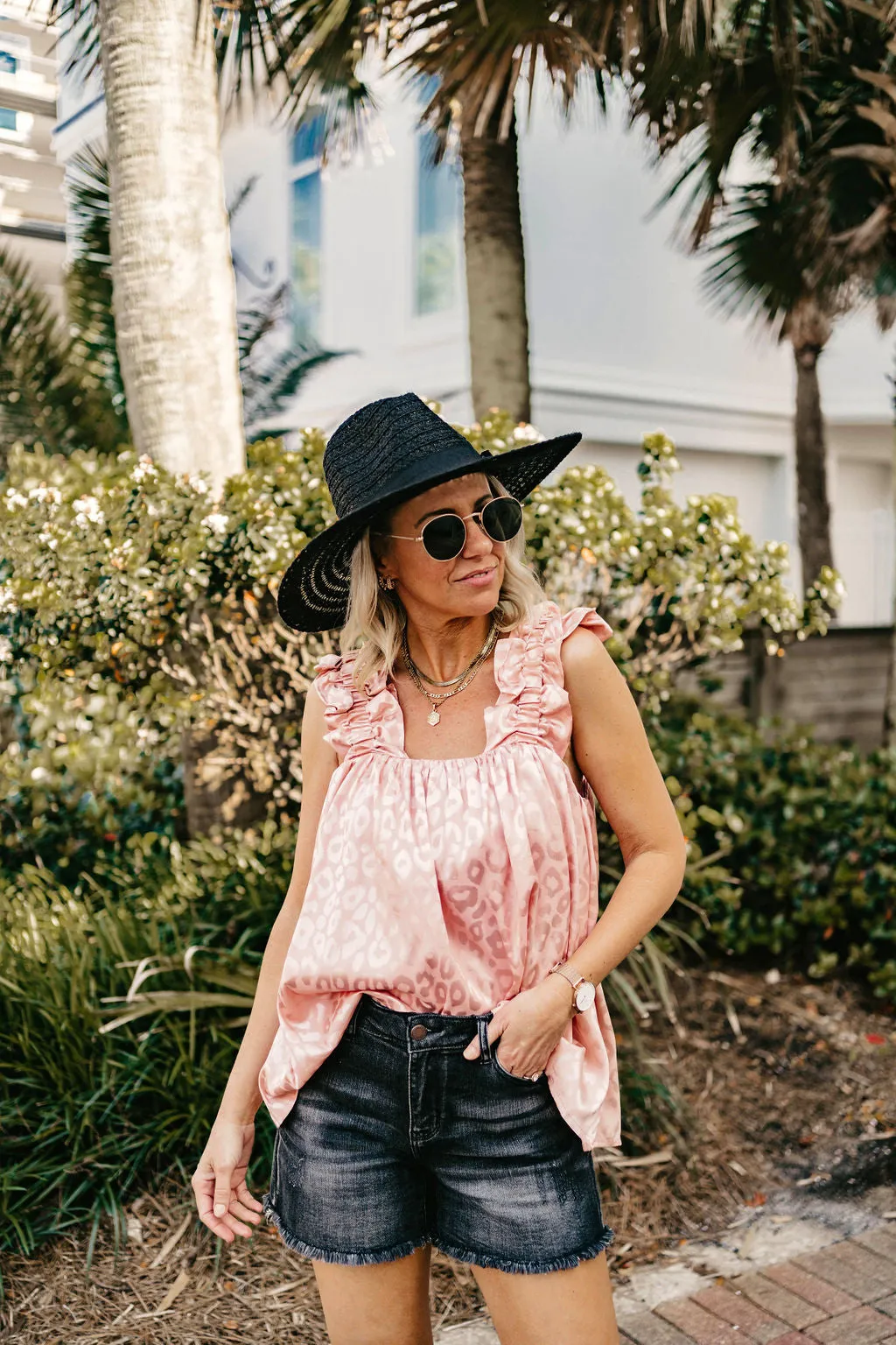 Throwing Shade Wide Brim Hat with Black Band in Black