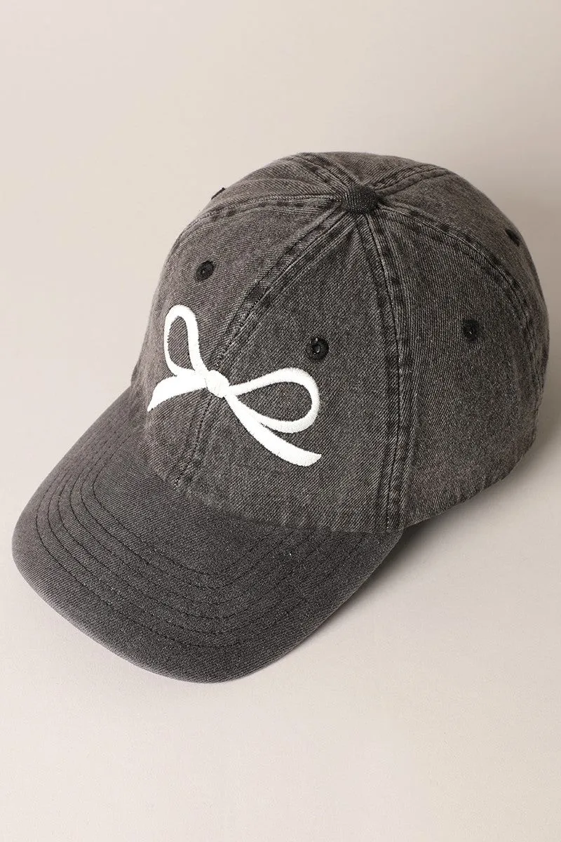 Trendy Bow Embroidered Denim Baseball Cap