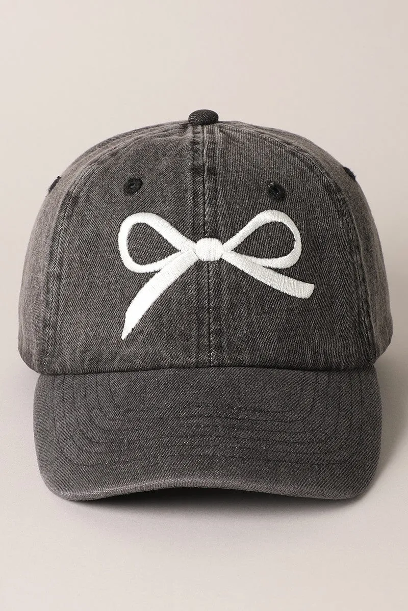 Trendy Bow Embroidered Denim Baseball Cap