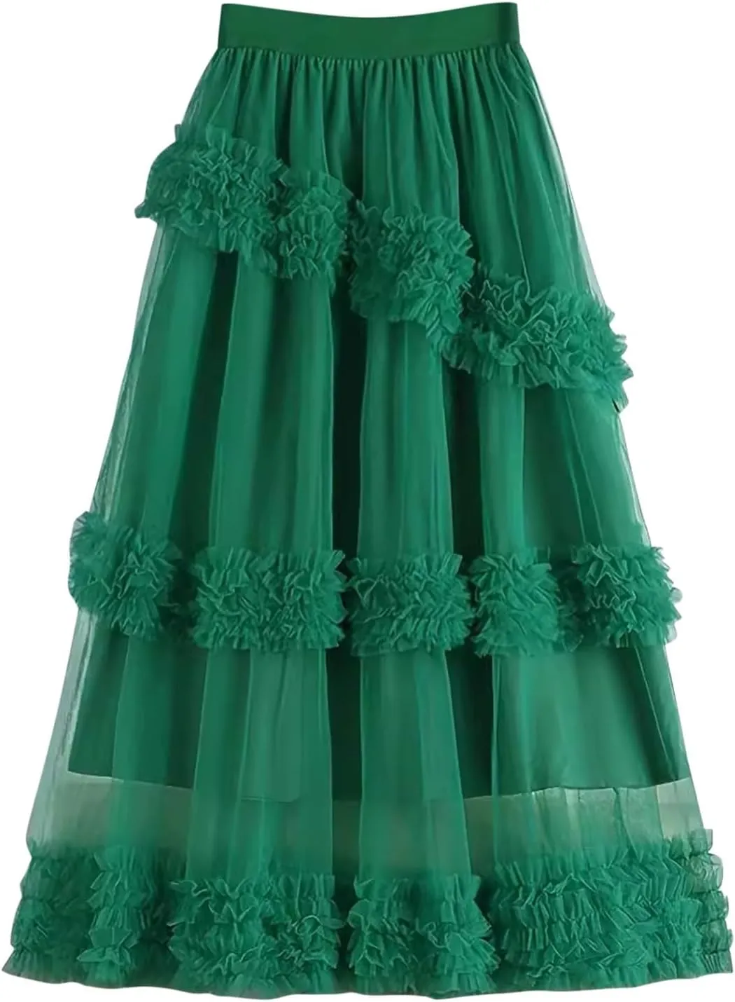 Tulle Skirts for Women Trendy Elastic High Waist A Line Midi Long Skirt Mesh Pleated Layered Prom Party Swing Skirts