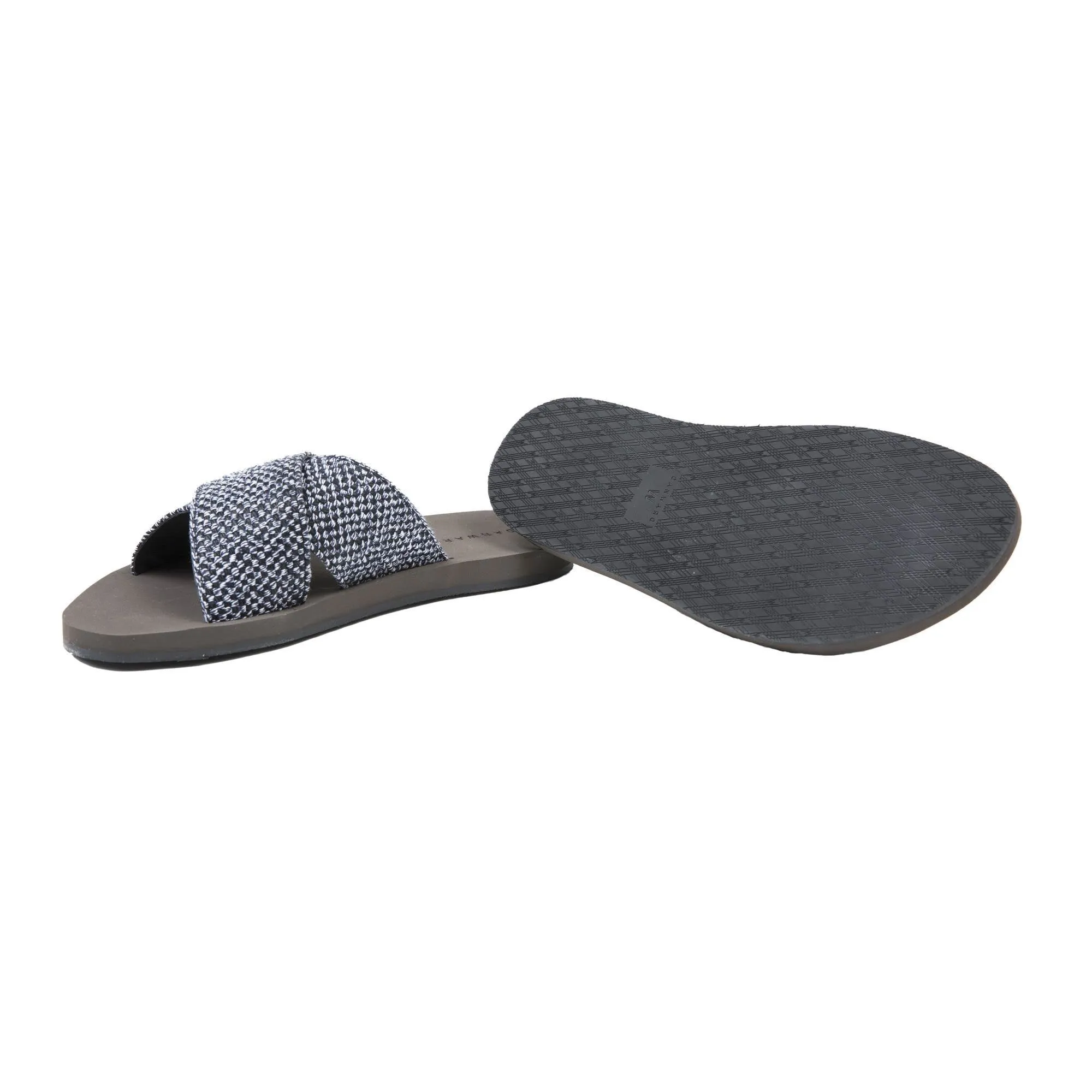 UPPER COTTON AND LEATHER CRISS-CROSS SLIDE WITH MICRO BOTTOM