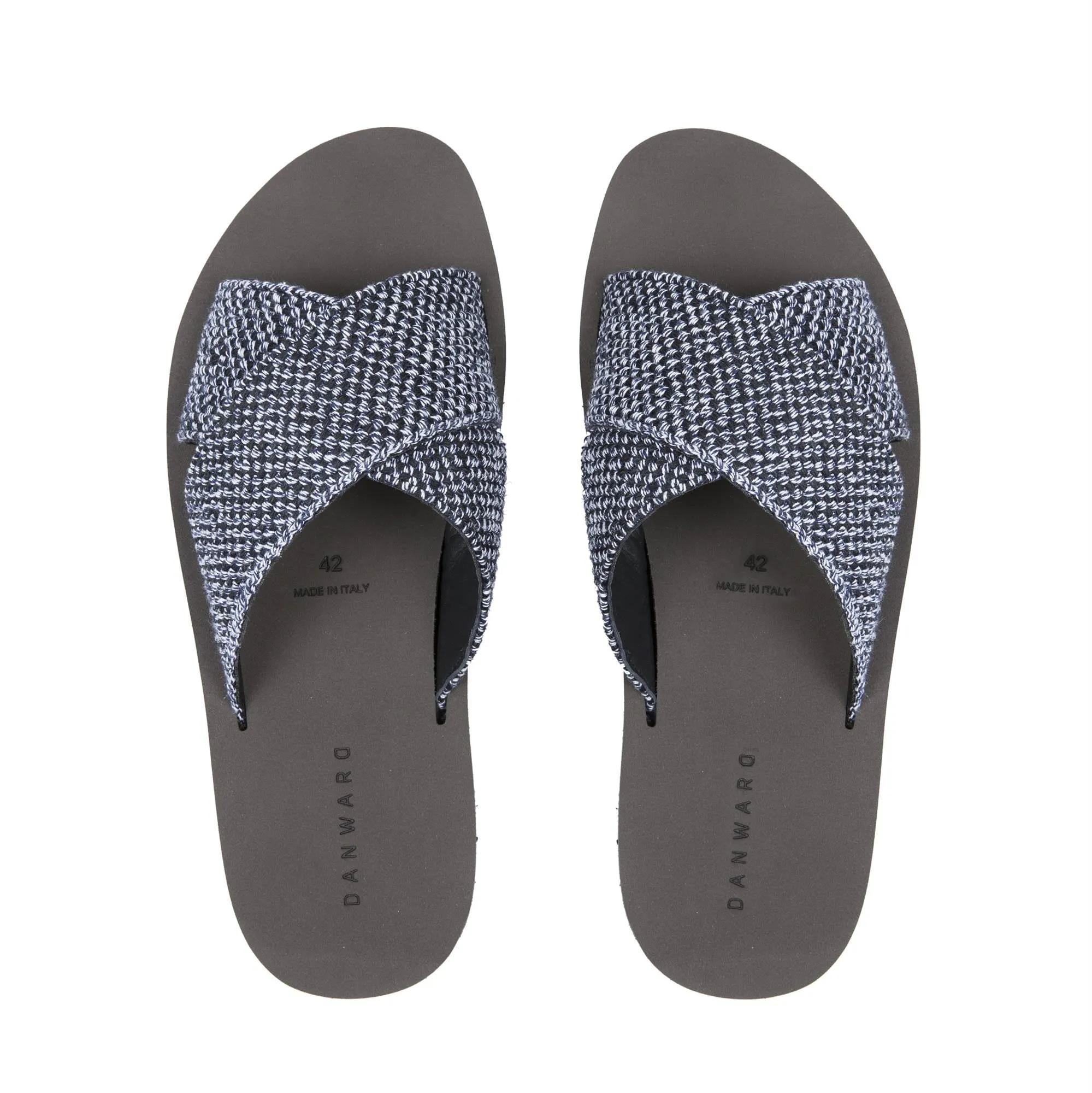 UPPER COTTON AND LEATHER CRISS-CROSS SLIDE WITH MICRO BOTTOM