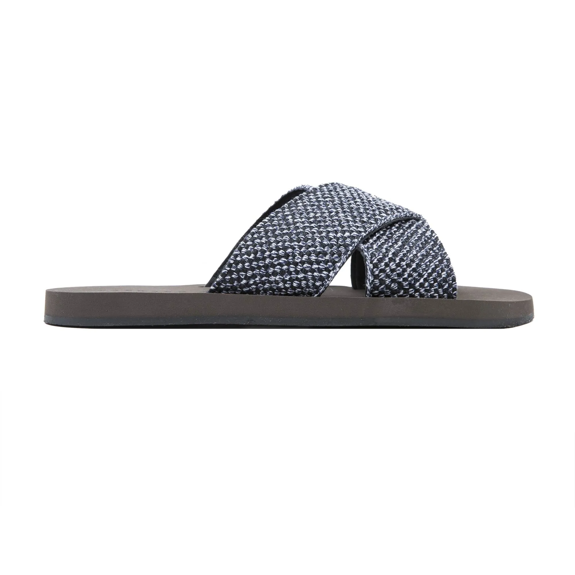 UPPER COTTON AND LEATHER CRISS-CROSS SLIDE WITH MICRO BOTTOM