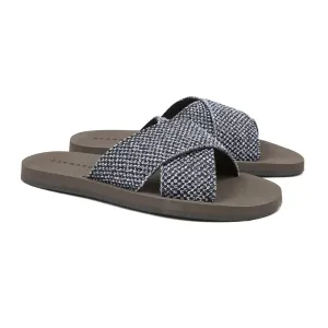 UPPER COTTON AND LEATHER CRISS-CROSS SLIDE WITH MICRO BOTTOM