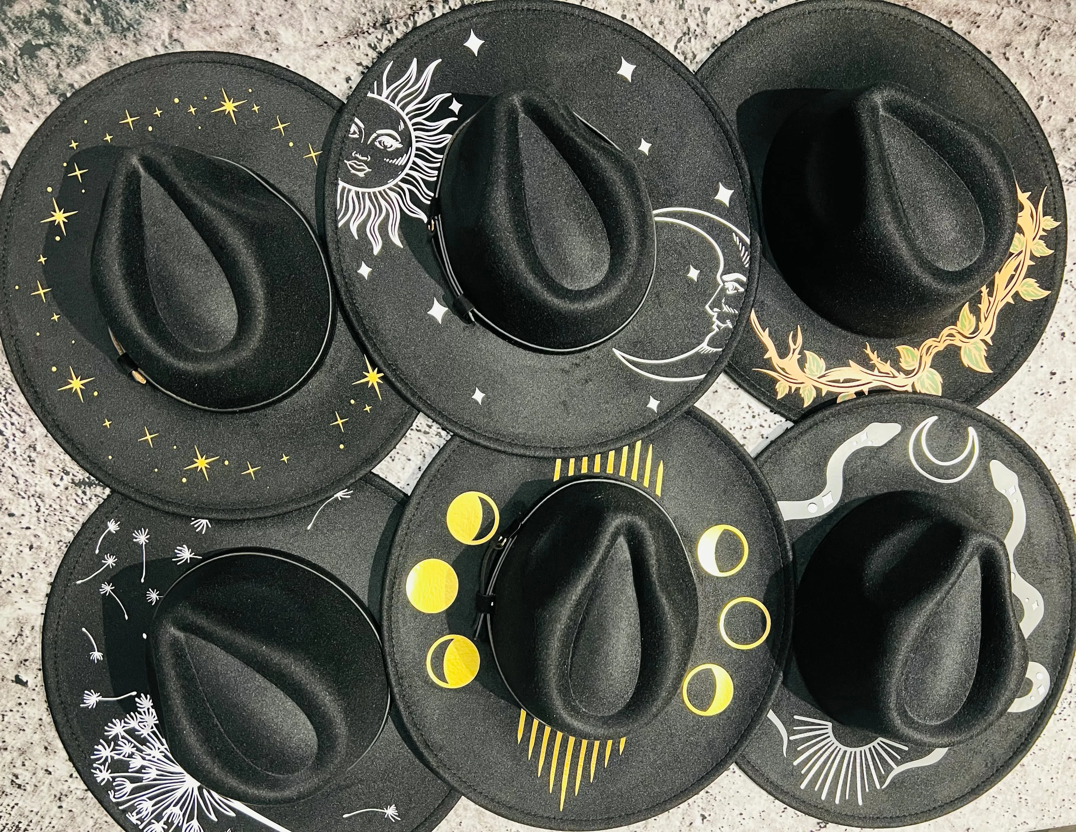 Vegan Felt Hat - XL Brim - Mojave Moon Phase Burst