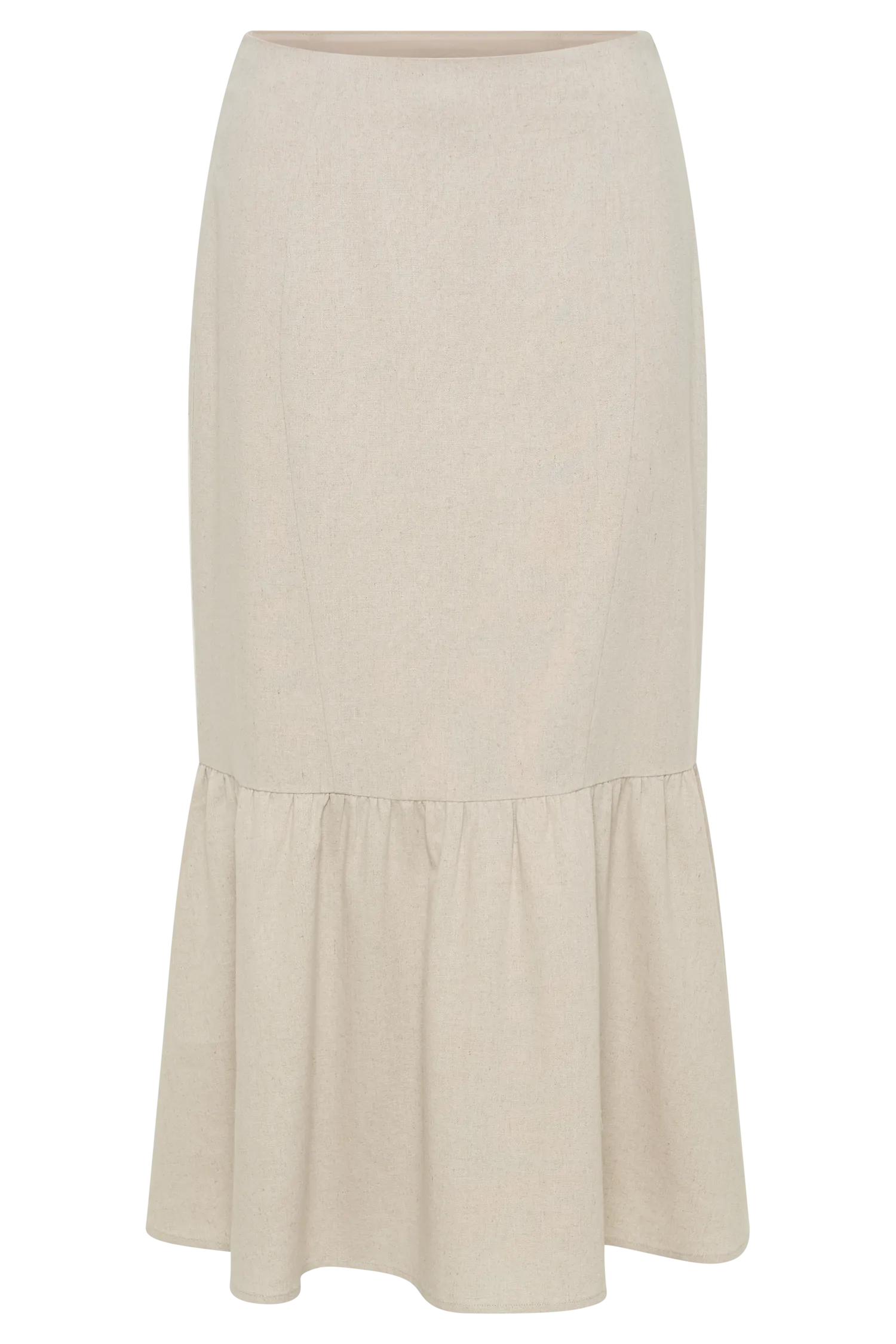 Venezia Linen Midi Skirt With Ruffle - Natural