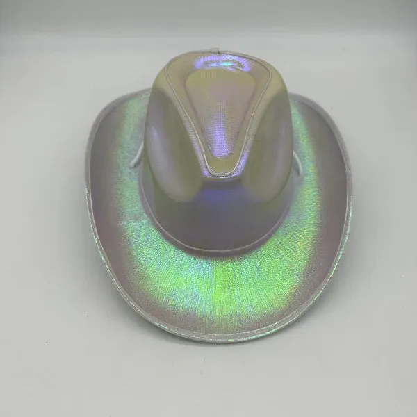 White EL WIRE Light Up Iridescent Space Cowboy Hat - Pack of 18 Hats