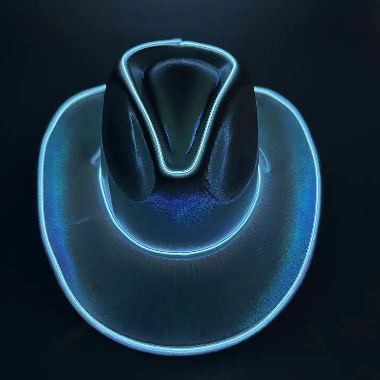 White EL WIRE Light Up Iridescent Space Cowboy Hat - Pack of 18 Hats