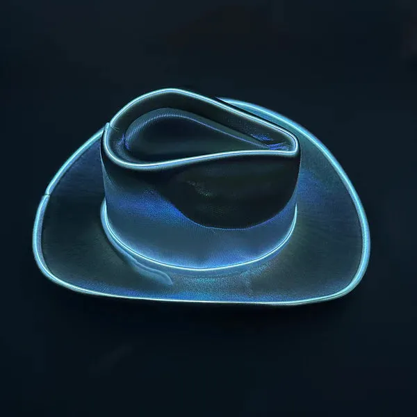 White EL WIRE Light Up Iridescent Space Cowboy Hat - Pack of 18 Hats