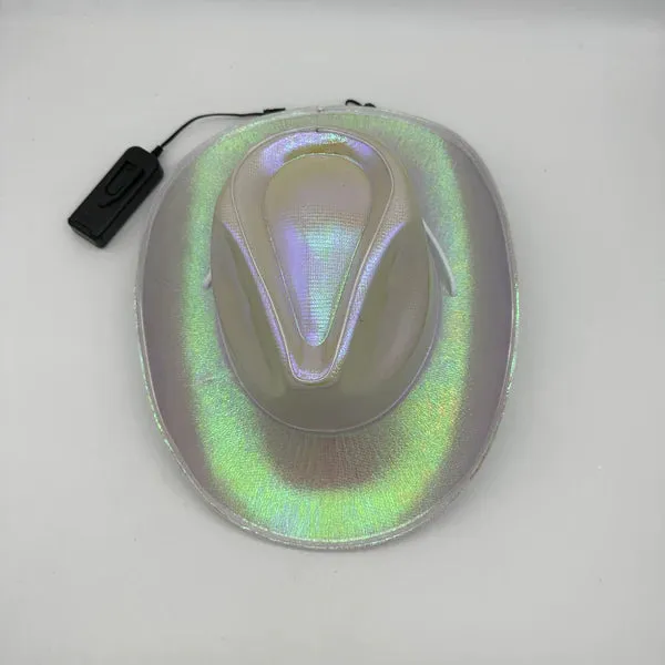 White EL WIRE Light Up Iridescent Space Cowboy Hat - Pack of 18 Hats
