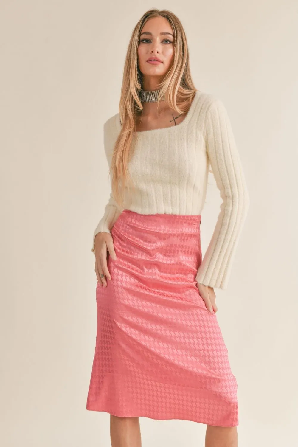 Women's Fuzzy Square Neck Sweater | Cream