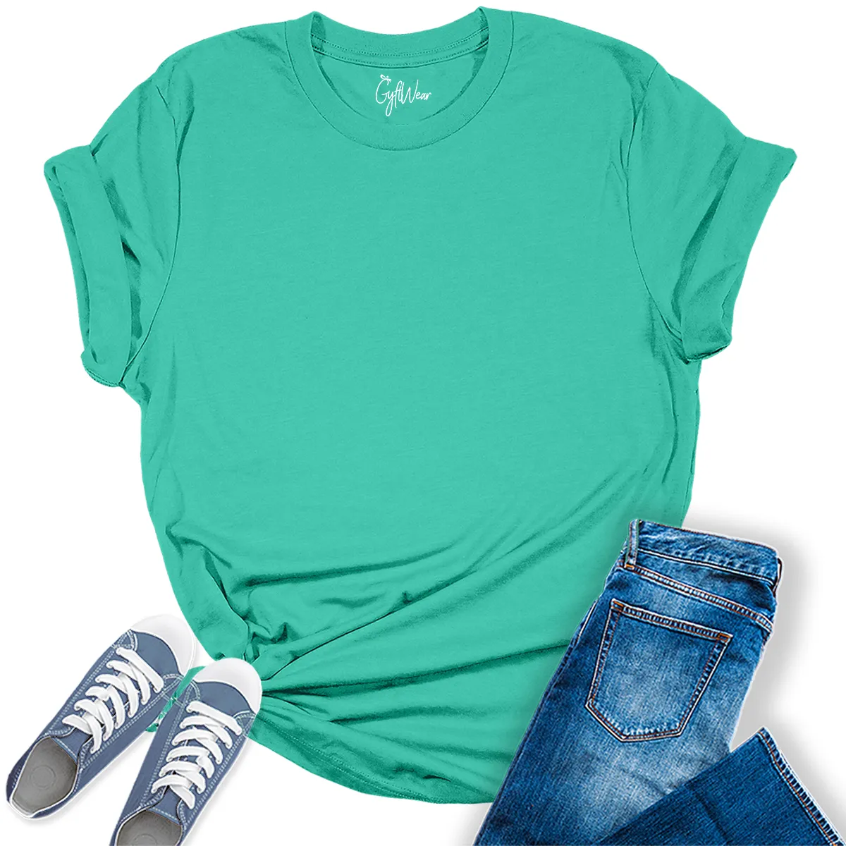 Womens Teal T Shirts Premium Casual Short Sleeve Shirts Oversized Tops