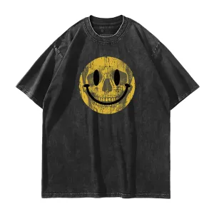 Yellow Skull Smiley Face Washed T-Shirt